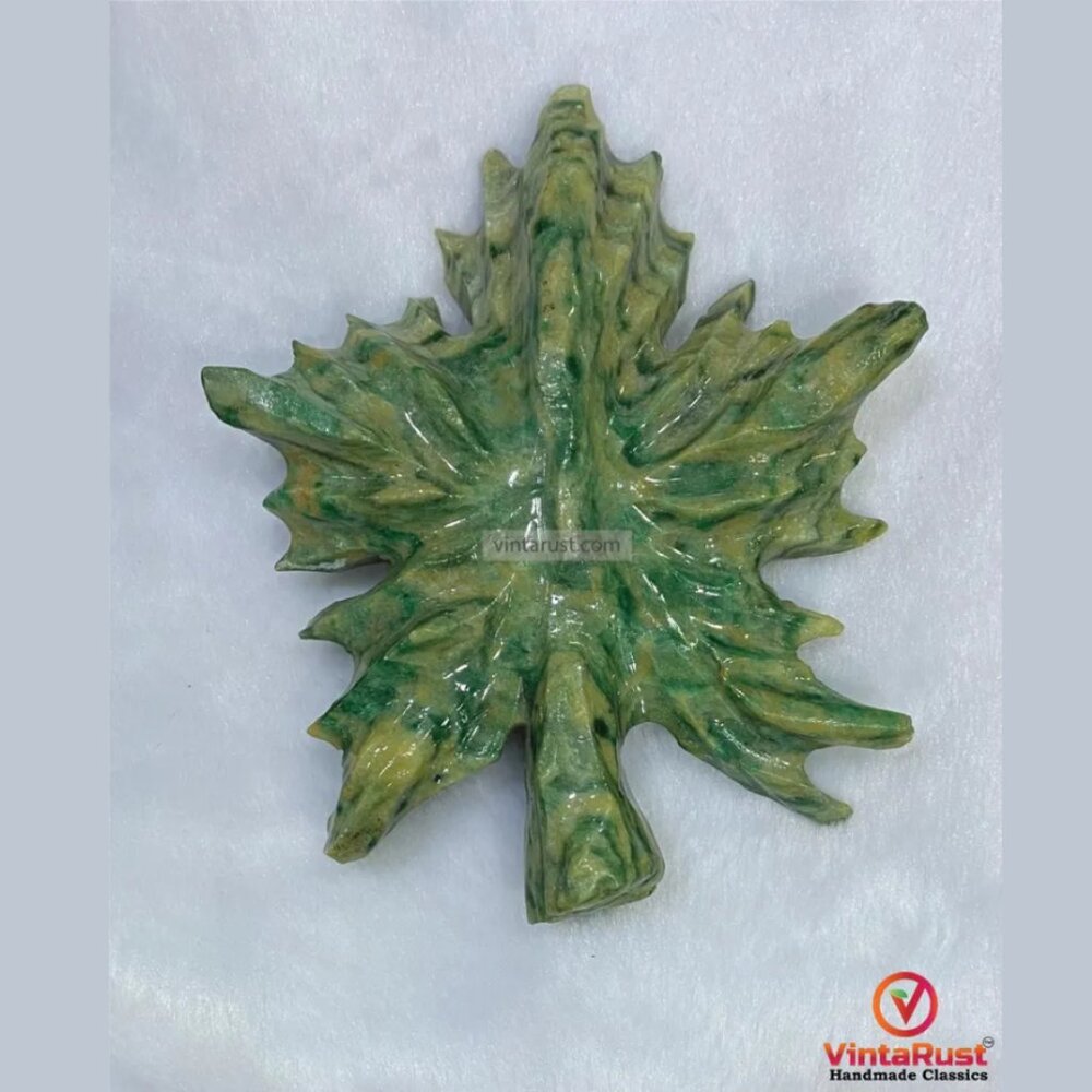 Polished Green Gemstone Leaf: Decorative Gemstone Sculpture Ornament